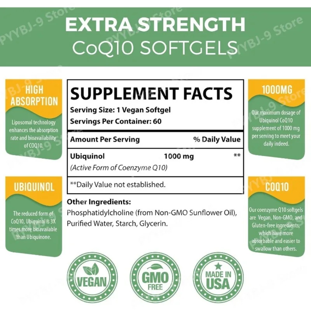 CoQ10 Ubiquinol 1000mg Vegano  - Coq10 Ubiquinol Softgel reseña y precio